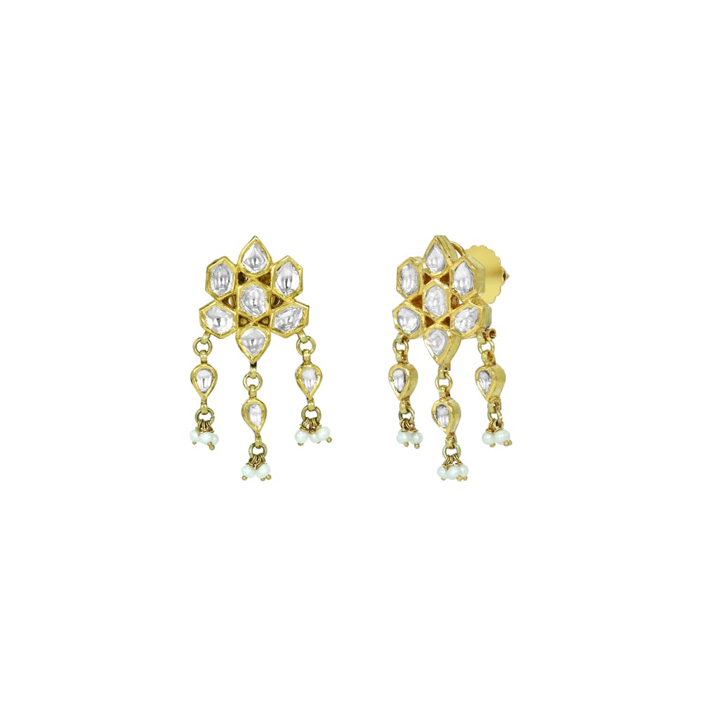 Polki Floral Earrings with Pearls